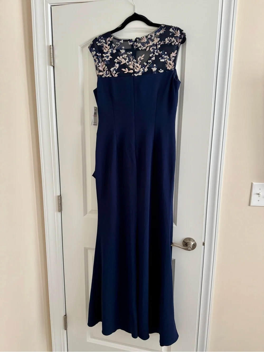 NWT Alex Evenings Long Column Maxi Dress Gown - Navy Blue/Pink Floral Size 10 - Picture 6 of 8